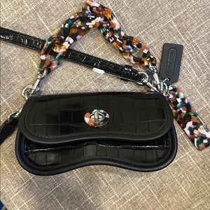 Coach Mini Wavy Dinky Croc Embossed Coachtopia Black Leather Crossbody Bag